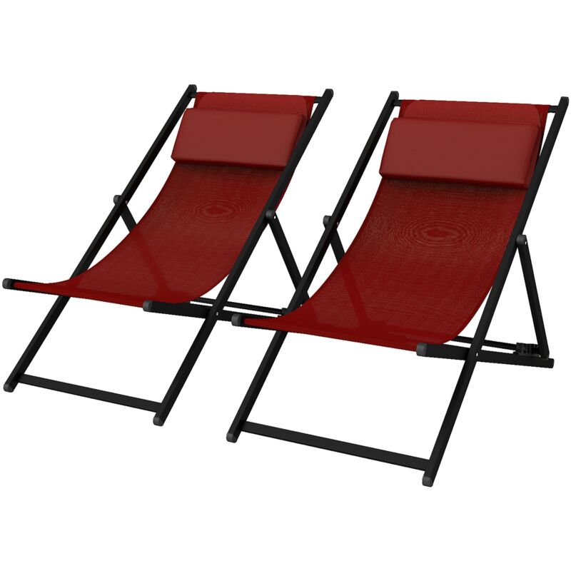 foto del prodotto set 2 sedie sdraio pieghevoli in alluminio rosso 96.5 x 58 x 91.5cm