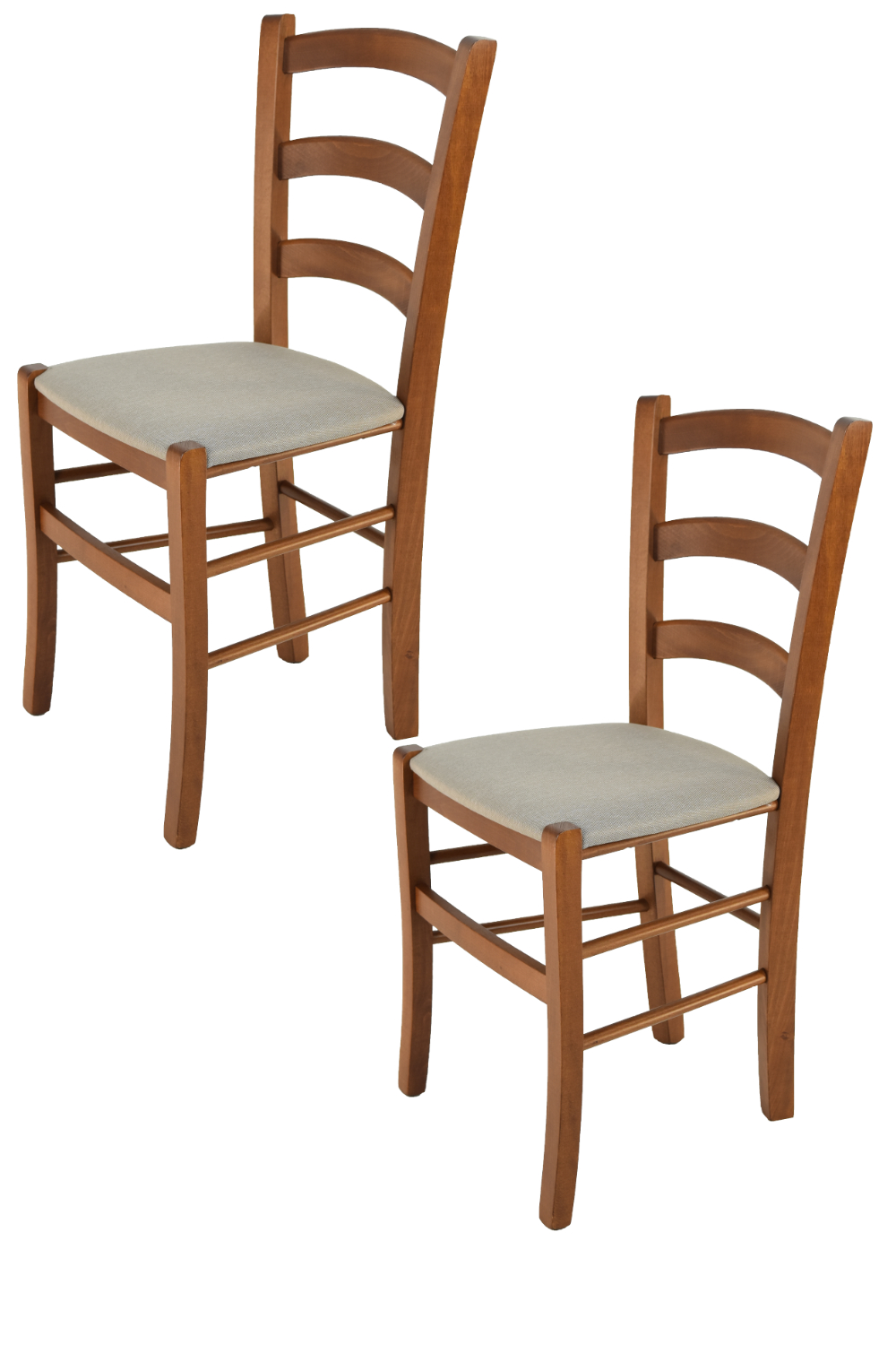 foto del prodotto set 2 sedie venice tommychairs, struttura in faggio verniciata color noce chiaro e seduta rivestita in tessuto camoscio