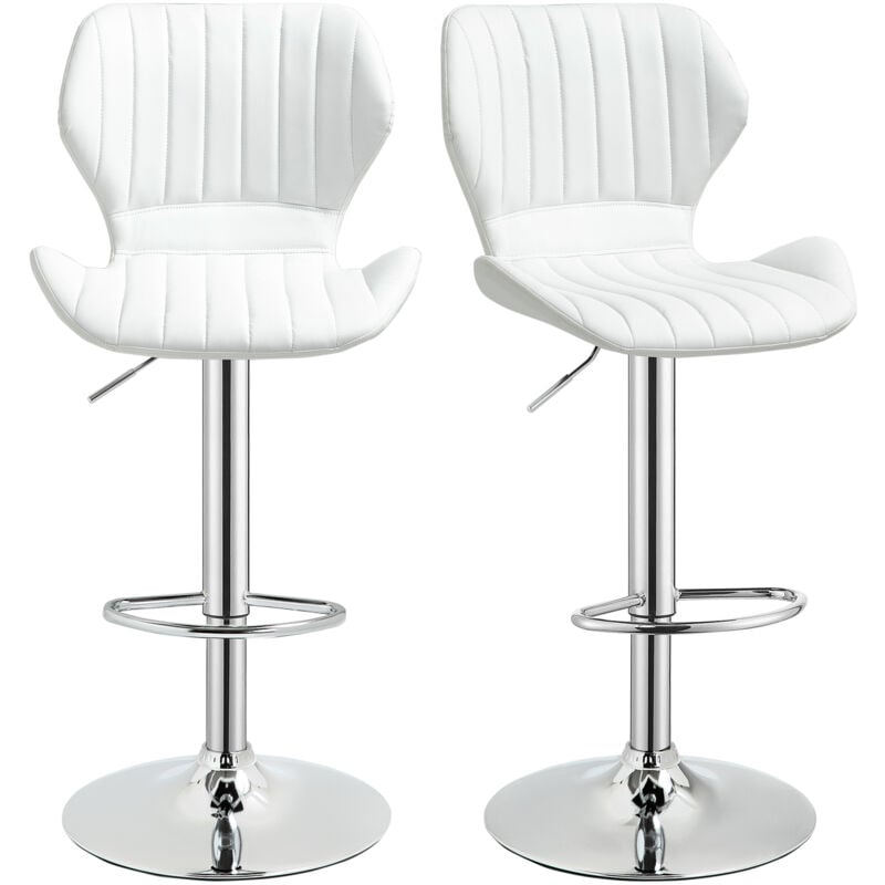 foto del prodotto set 2 sgabelli alti da cucina con seduta ergonomica e poggiapiedi bianco - homcom