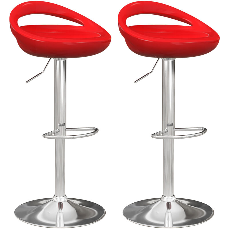 foto del prodotto set 2 sgabelli alti girevoli con poggiapiedi altezza regolabile rosso homcom