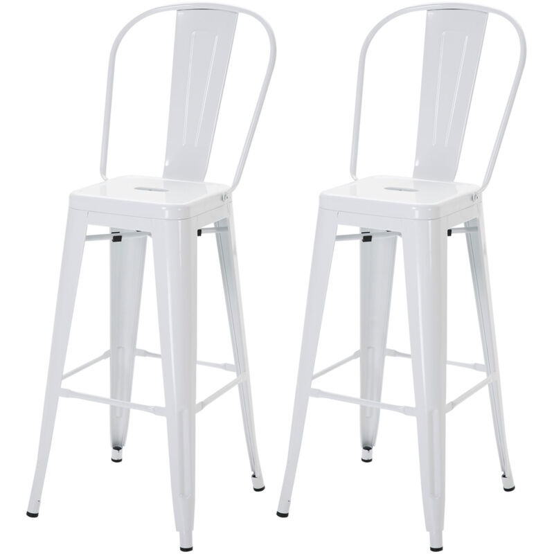 foto del prodotto set 2 sgabelli alti impilabili in metallo e schienale rimovibile bianco homcom