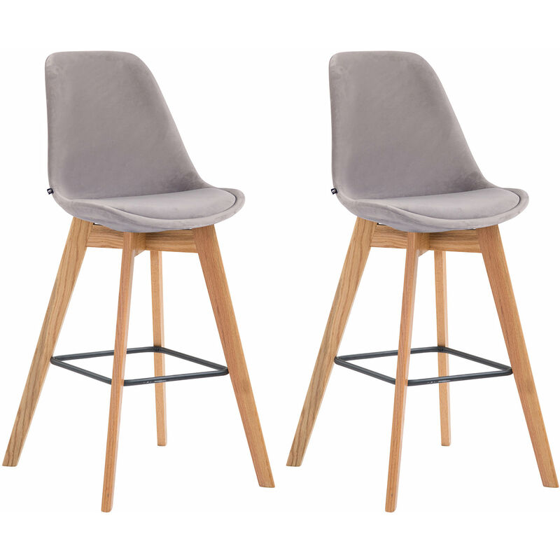 foto del prodotto set 2 sgabelli alti scandinavi metz in velluto e legno grigio natura