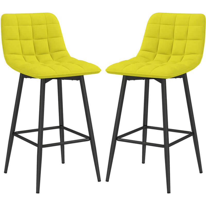 foto del prodotto set 2 sgabelli alti stile nordico in tessuto effetto velluto giallo homcom