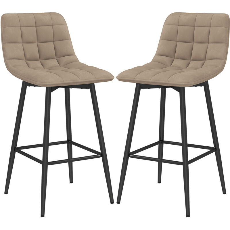 foto del prodotto set 2 sgabelli alti stile nordico in tessuto effetto velluto marrone homcom