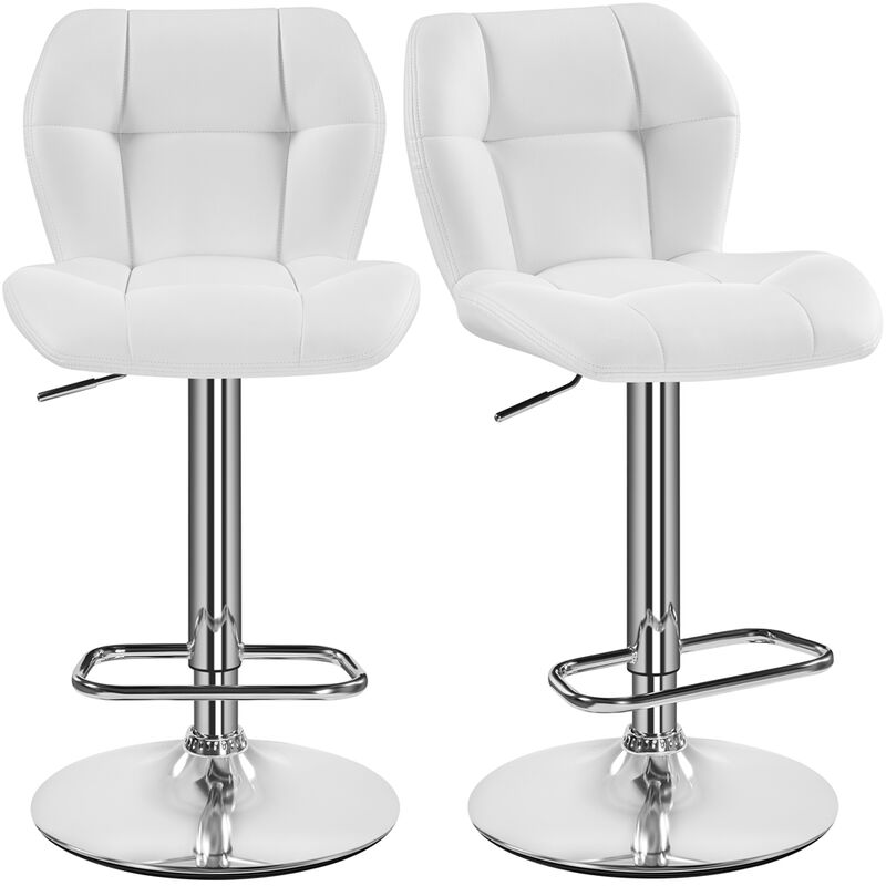 foto del prodotto set 2 sgabelli bar alti cucina moderni design in similpelle con schienale girevole 360 altezza regolabile da penisola bianco yaheetech