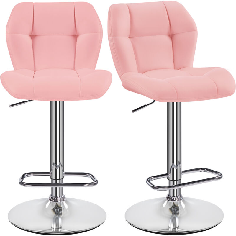 foto del prodotto set 2 sgabelli bar alti cucina moderni design in similpelle con schienale girevole 360 altezza regolabile da penisola rosa yaheetech