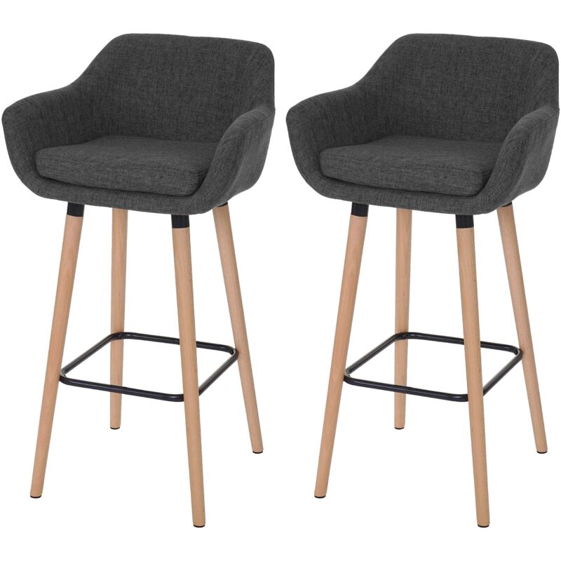 foto del prodotto set 2 sgabelli bar bancone sedia bar con poggiapiedi in tessuto grigio scuro 040000168