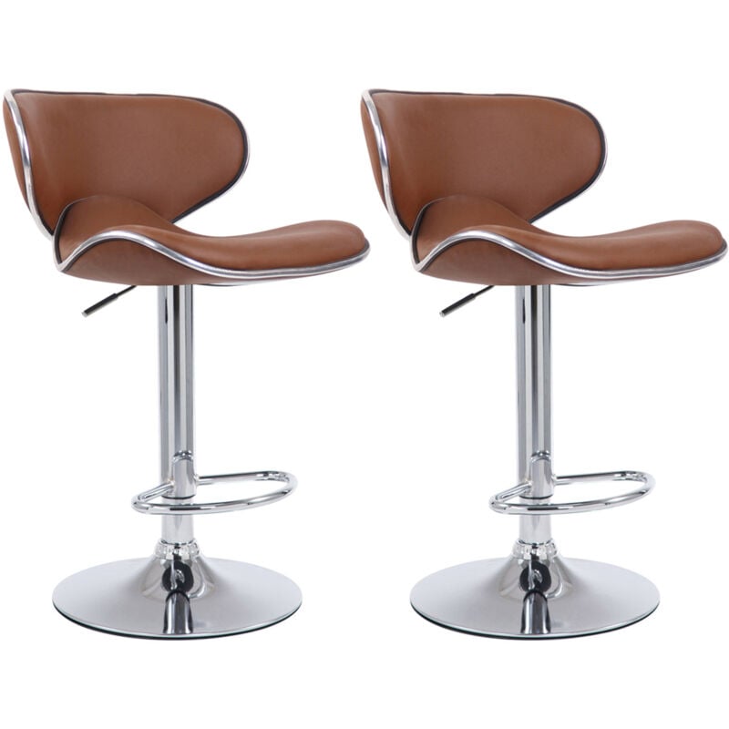 foto del prodotto set 2 sgabelli bar girevoli dal design moderno in pvc marrone chiaro supporto in metallo cromato 100004264