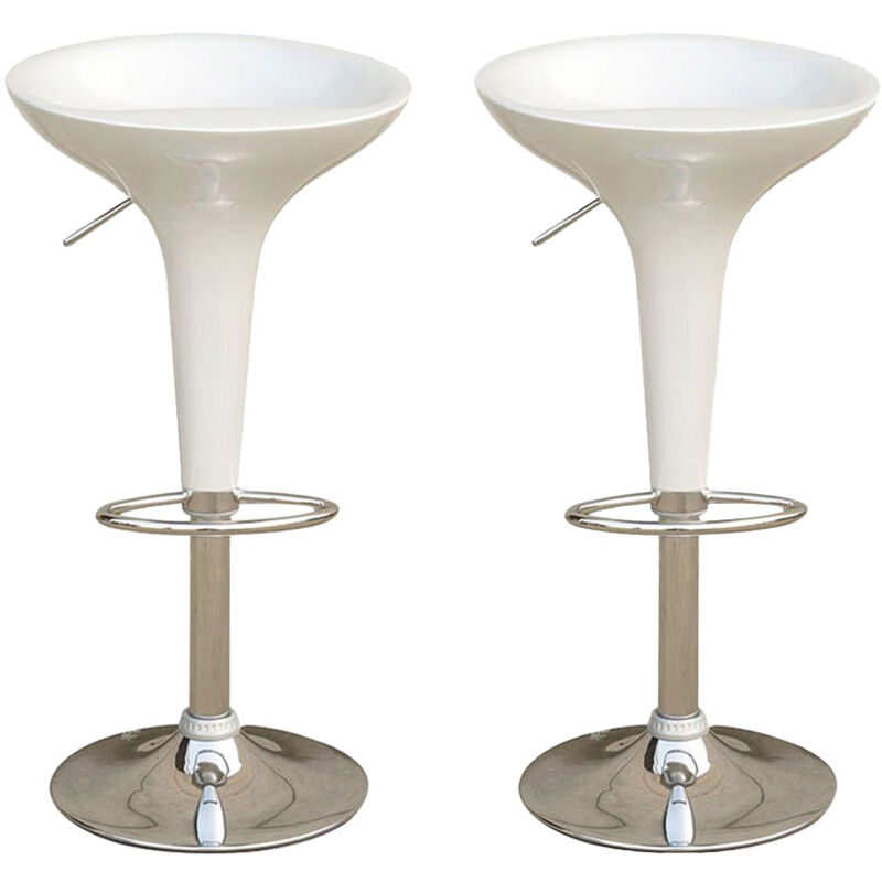 foto del prodotto set 2 sgabelli bar realizzato in abs in colore bianco altezza regolabile 68 89 cm