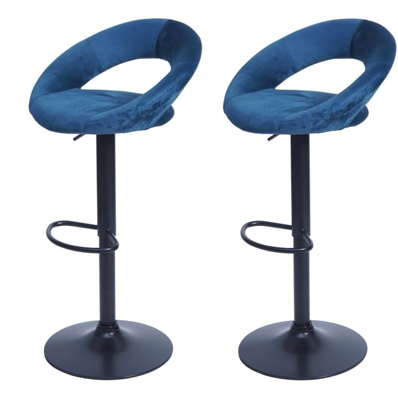 foto del prodotto set 2 sgabelli bar sedie bancone bistrot struttura in ferro nero seduta in velluto blu petrolio 040007460