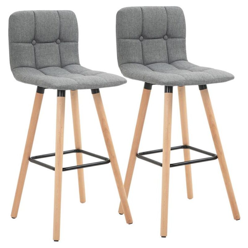 foto del prodotto set 2 sgabelli con seduta imbottita in tessuto e gambe in legno grigio
