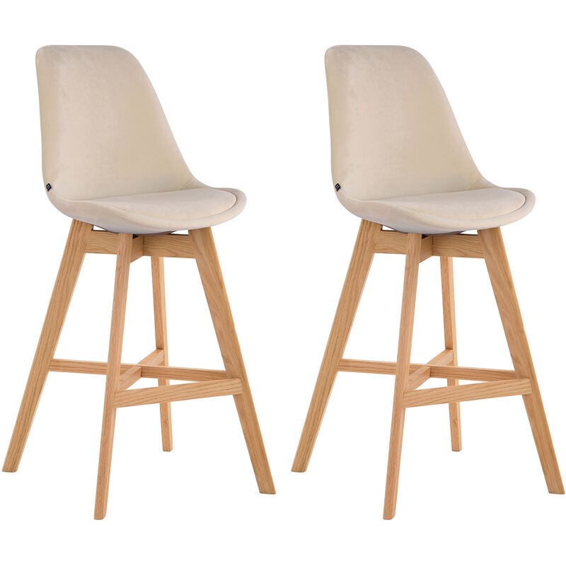 foto del prodotto set 2 sgabelli cucina cannes in velluto e legno crema natura