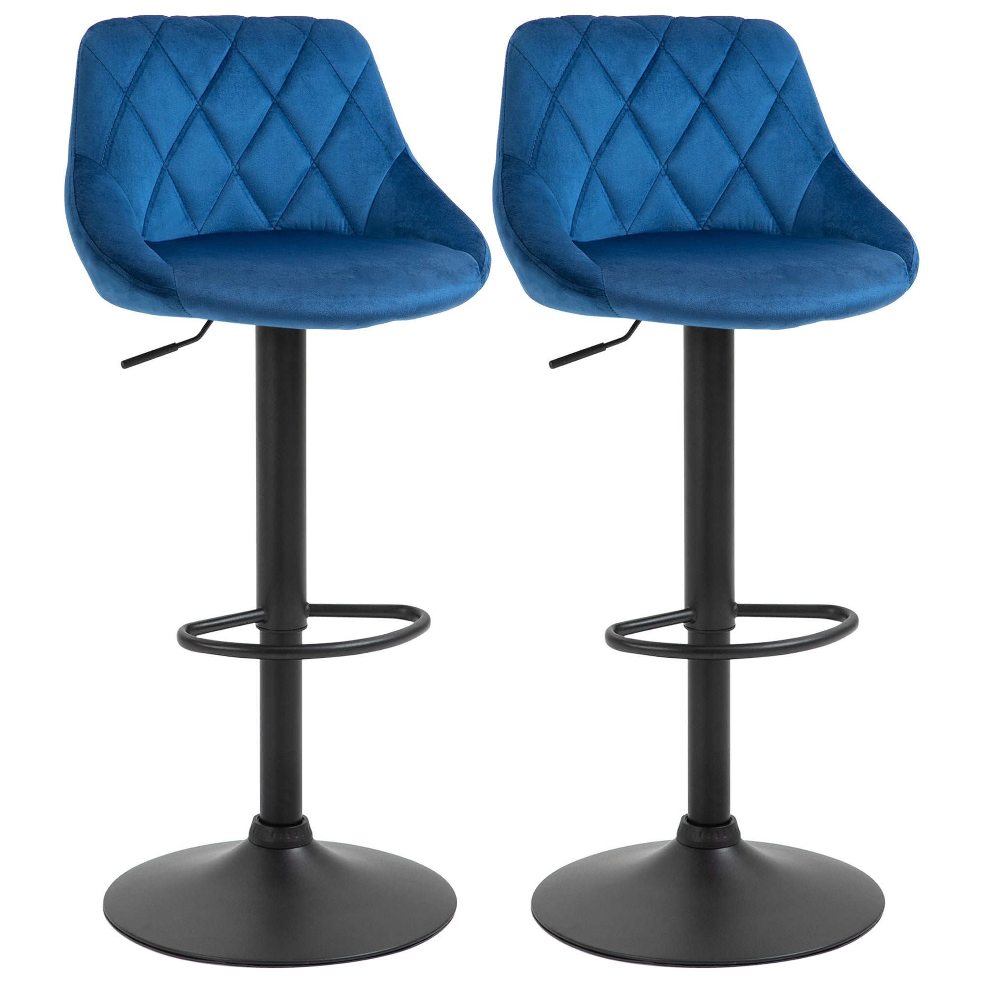 foto del prodotto set 2 sgabelli da bar 51,5x48x83 104 cm in tessuto effetto velluto blu