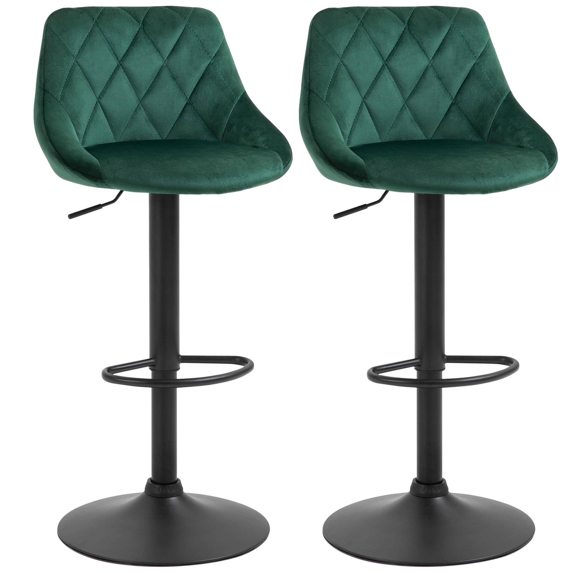 foto del prodotto set 2 sgabelli da bar 51,5x48x83 104 cm in tessuto effetto velluto verde