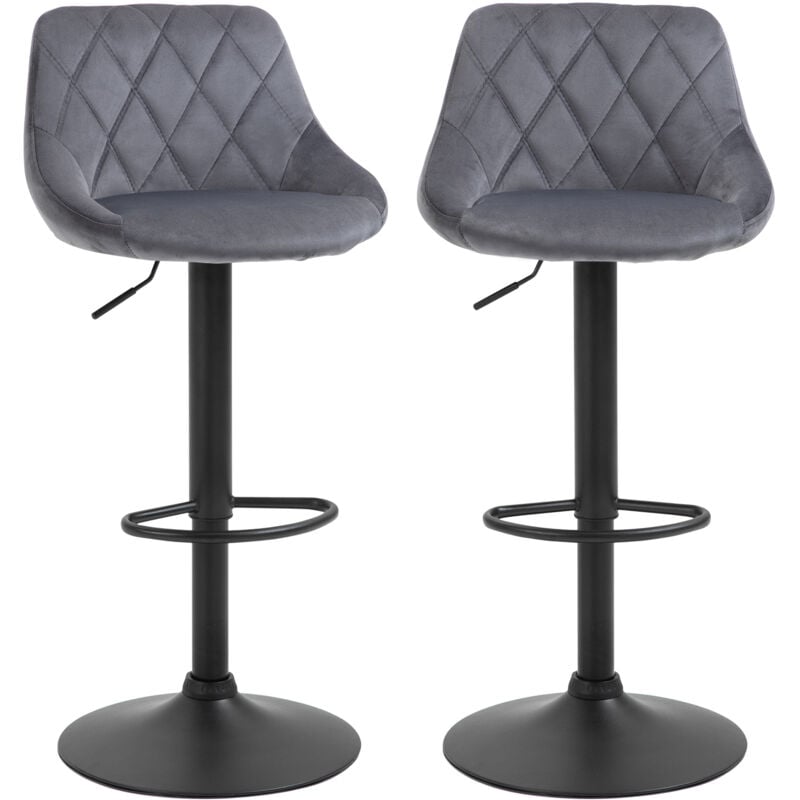 foto del prodotto set 2 sgabelli da bar girevoli effetto velluto grigio altezza regolabile - homcom