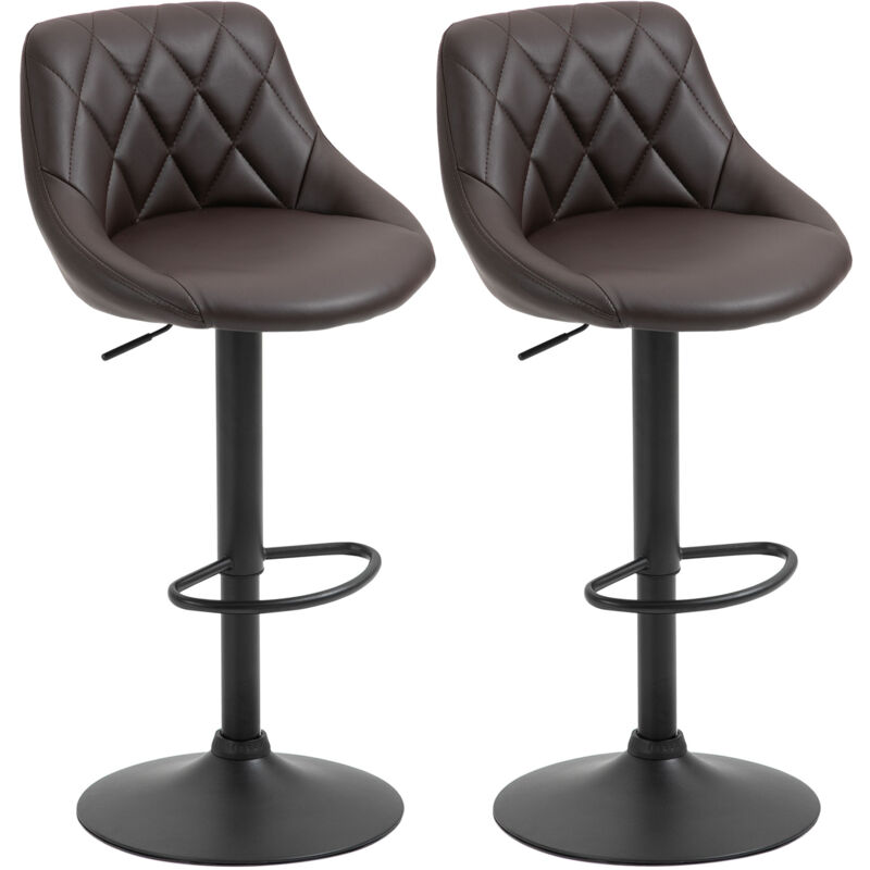foto del prodotto set 2 sgabelli da bar girevoli in finta pelle marrone altezza regolabile - homcom