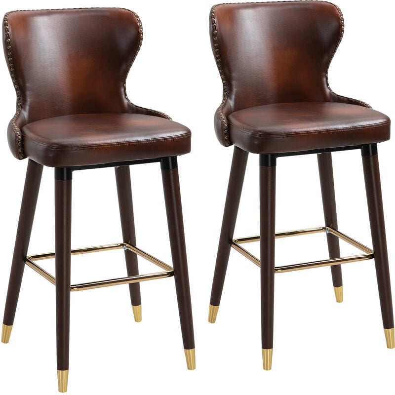 foto del prodotto set 2 sgabelli da bar in stile industrial, 52x53x101cm, marrone e oro homcom