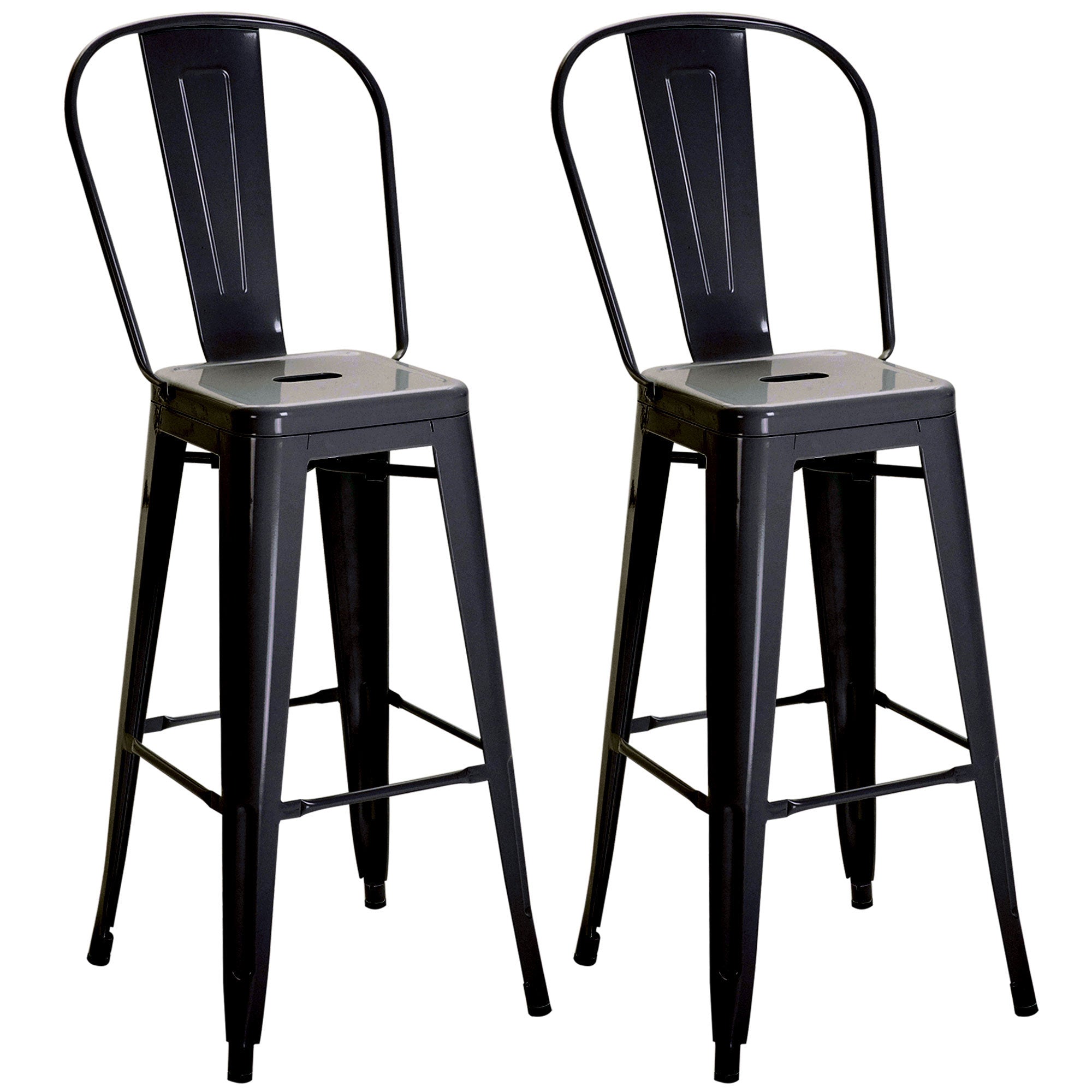 foto del prodotto set 2 sgabelli da bar stile industriale schienale rimovibile 44x49x116 cm in metallo nero