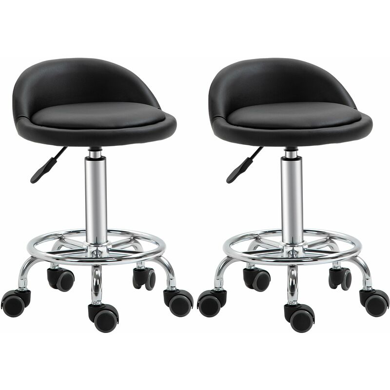 foto del prodotto set 2 sgabelli girevoli con ruote 38x38x57 72 cm in similpelle nero