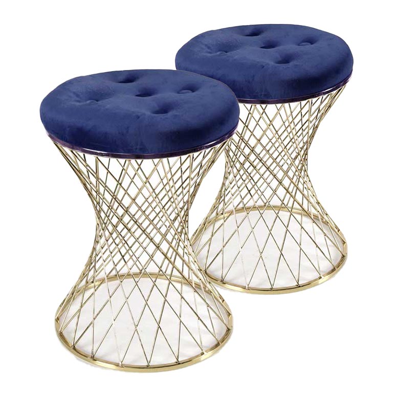 foto del prodotto set 2 sgabelli lisbona in metallo con seduta imbottita 35 x 47 cm blu