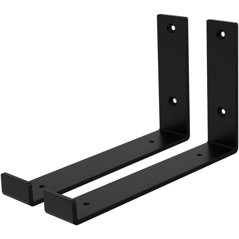 foto del prodotto set 2 staffe per mensole a l in metallo nero 25 x 4 x 14 cm supporti angolari per ripiani peso massimo 50 kg con materiale di montaggio a parete