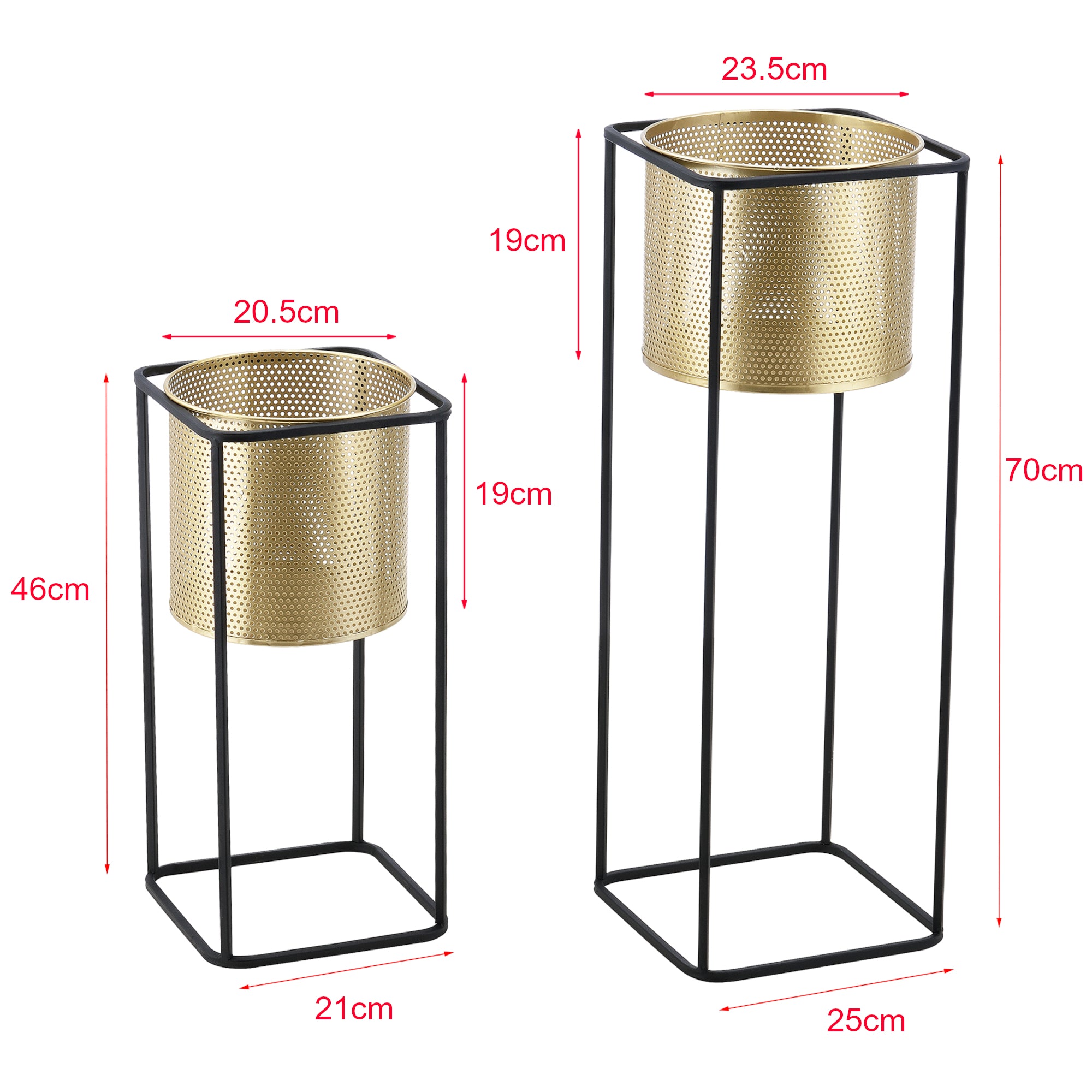 foto del prodotto set 2 supporti per piante set fioriera fioriera vaso in metallo diverse dimensioni nero oro 03 0005770