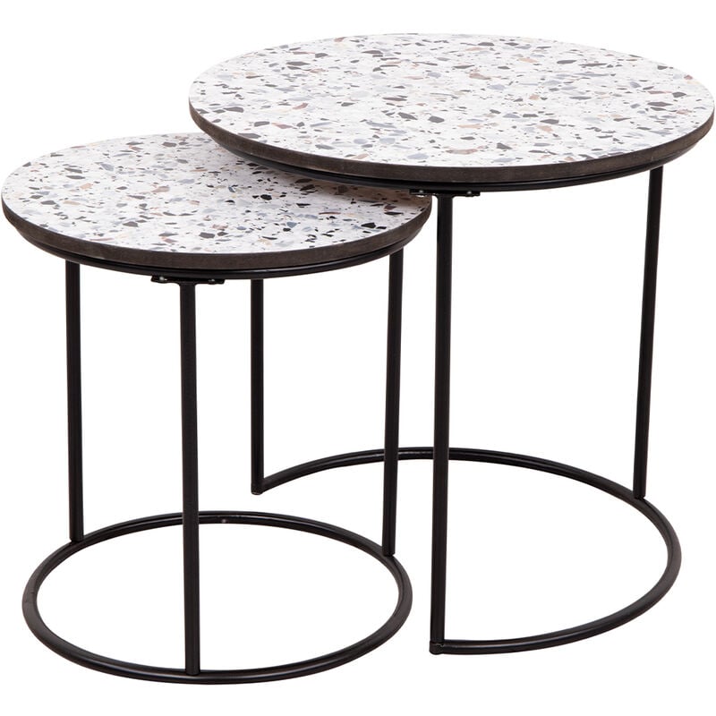 foto del prodotto set 2 tavolini ad incastro effetto marmo struttura in metallo nero e piano mdf