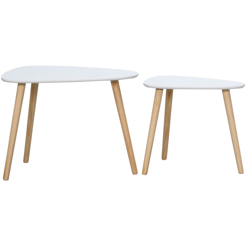 foto del prodotto set 2 tavolini da caff impilabili con gambe in legno stile nordico homcom