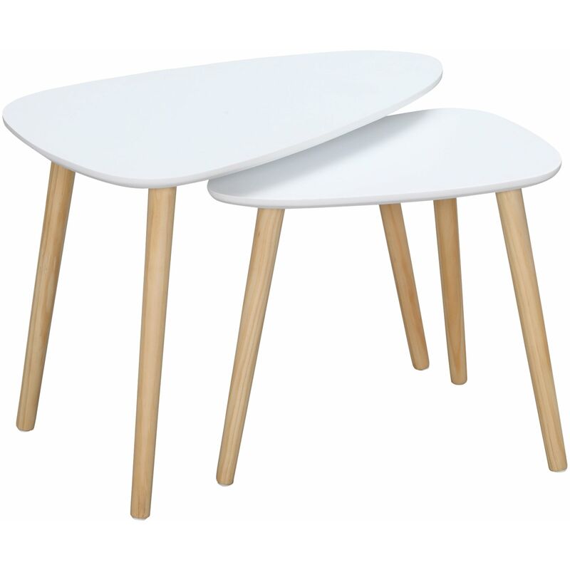 foto del prodotto set 2 tavolini da salotto impilabili stile nordico con gambe in legno bianco