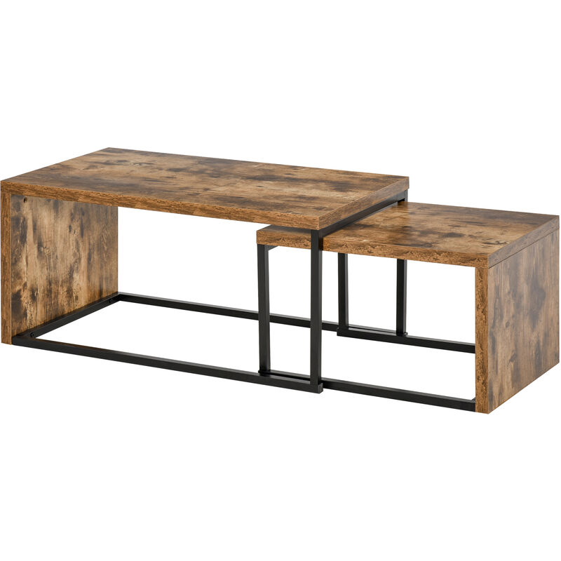 foto del prodotto set 2 tavolini da salotto salvaspazio in stile industriale marrone nero homcom