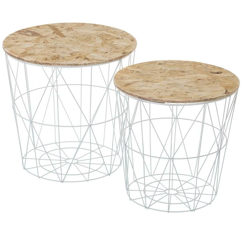 foto del prodotto set 2 tavolini da salotto tavoli per divano colore bianco in metallo e legno