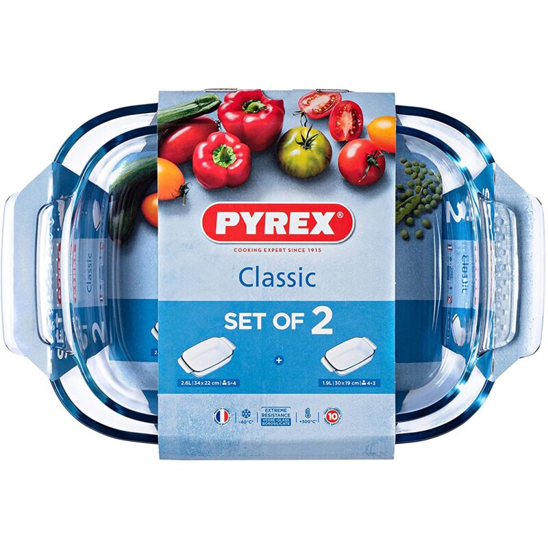 foto del prodotto set 2 tegami rettangolari 34 x 22 e 30 x 19 cm pyrex