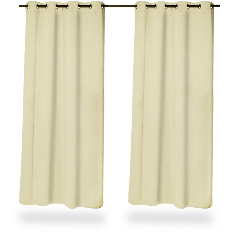 foto del prodotto set 2 tende oscuranti per interni, termiche, a drappeggio, occhielli, salotto e camera, 245x135 cm, beige relaxdays