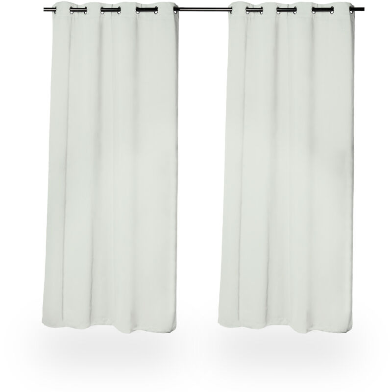 foto del prodotto set 2 tende oscuranti per interni, termiche, a drappeggio, occhielli, salotto e camera, hxl 245x135 cm, grigio relaxdays