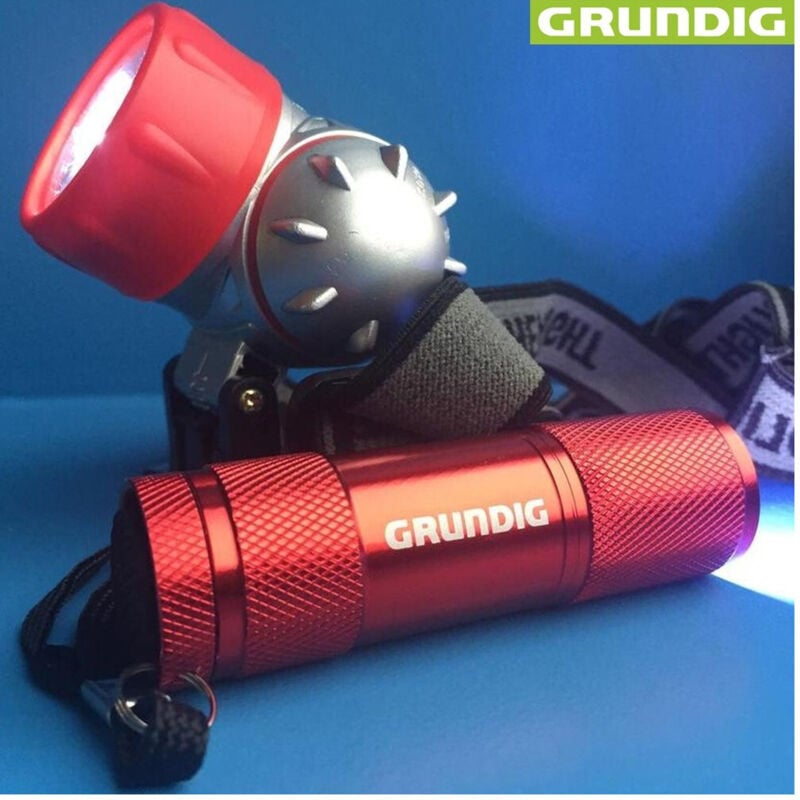 foto del prodotto set 2 torce lampade led frontale e torcia per campeggio pesca bici grundig trade shop traesio