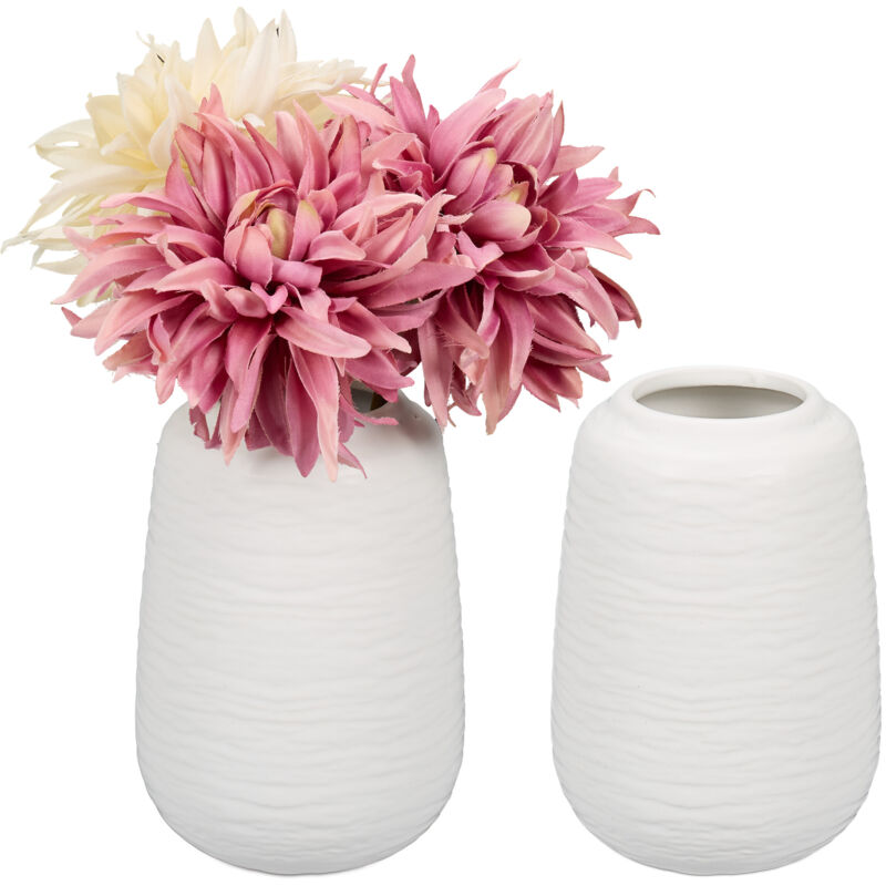foto del prodotto set 2 vasi in ceramica decorativi, vasetto per fiori freschi, centrotavola hxd 15x10 cm, decorazione, bianco relaxdays