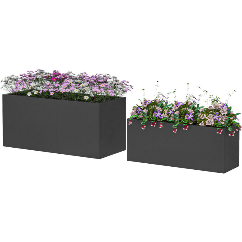 immagine 0 del prodotto set 2 vasi per piante rettangolari impilabili esterno e interno nero outsunny