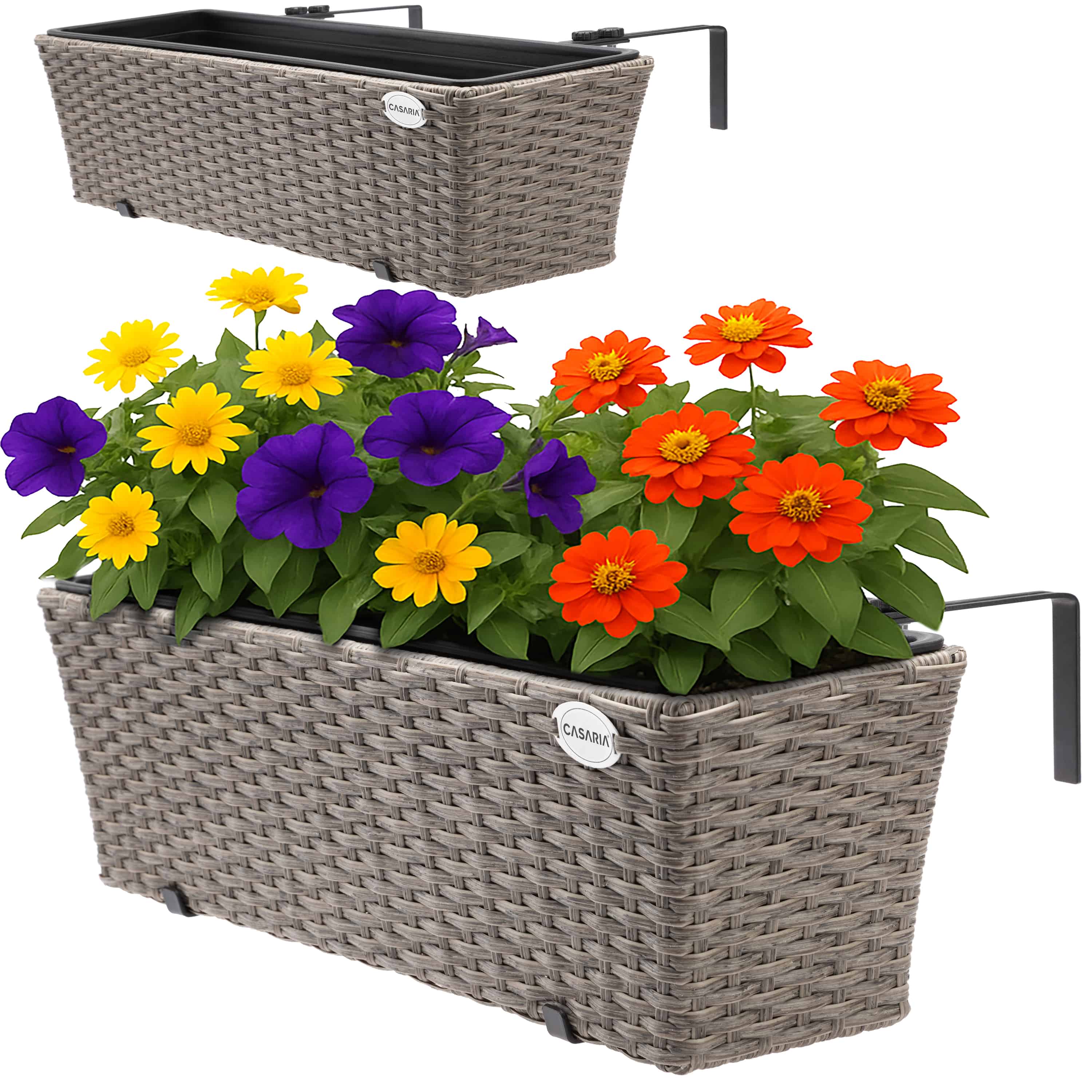 foto del prodotto set 2 x fioriera balcone crema polyrattan 60x20x19cm
