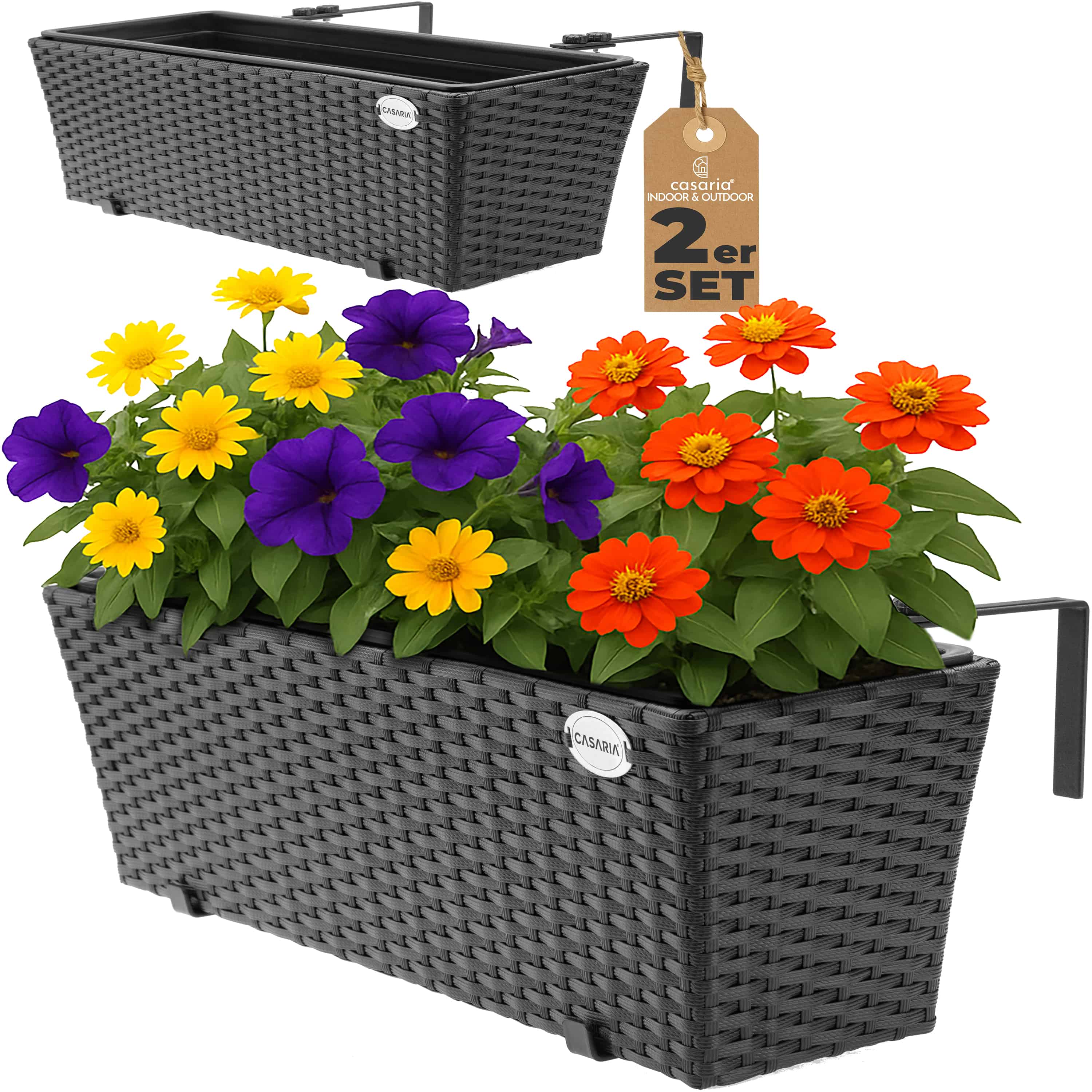 foto del prodotto set 2 x fioriera balcone nero polyrattan 60x20x19cm