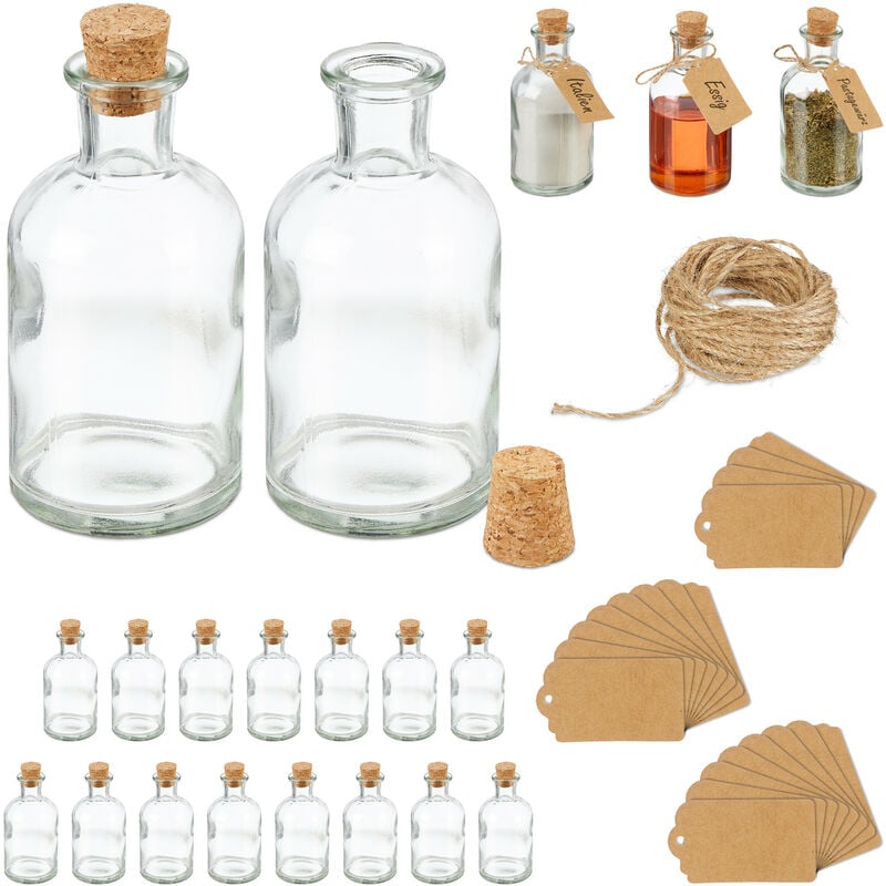 foto del prodotto set 20 bottigliette in vetro per bomboniere, bottiglie da 125 ml, barattolini con tappo, trasparente marrone relaxdays