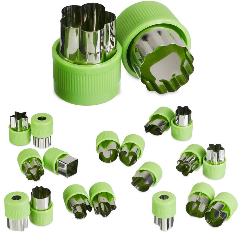 foto del prodotto set 20 formine biscotti, stampini dolci natale, forme tagliabiscotti in acciaio inox, manico, verde argentato relaxdays