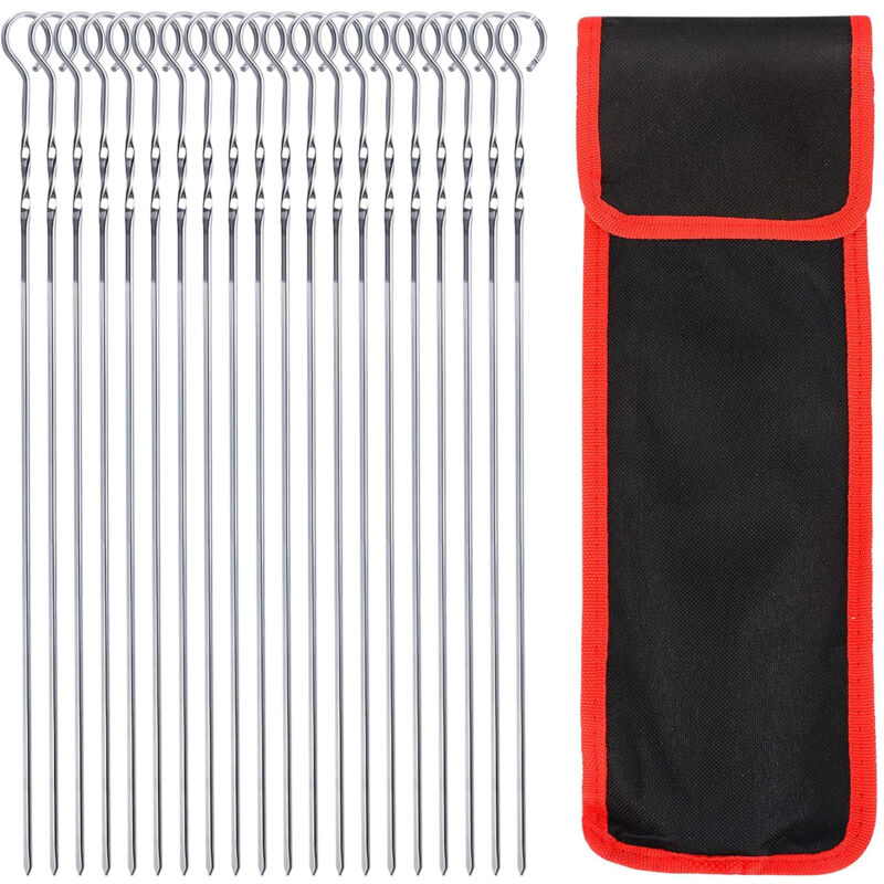 foto del prodotto set 20 spiedini di carne in acciaio inox per barbecue, spiedini piatti in metallo 36 cm