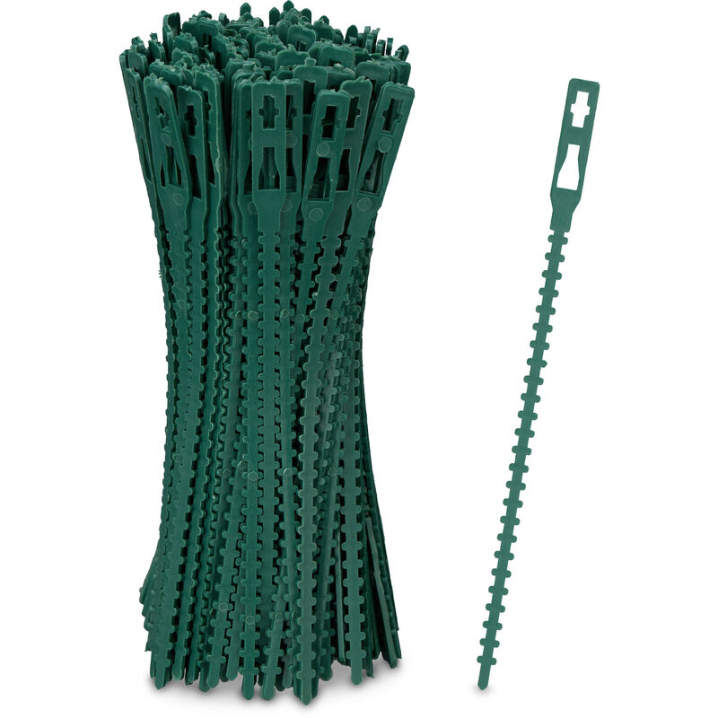 foto del prodotto set 200 fascette da giardinaggio, lunghe 14 cm, in plastica, per pomodori e piante rampicanti, multiuso, verde relaxdays