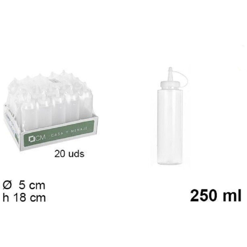 foto del prodotto set 20pz bottiglie dosatore plastica beccuccio per salse condimenti 250ml 102771 trade shop traesio