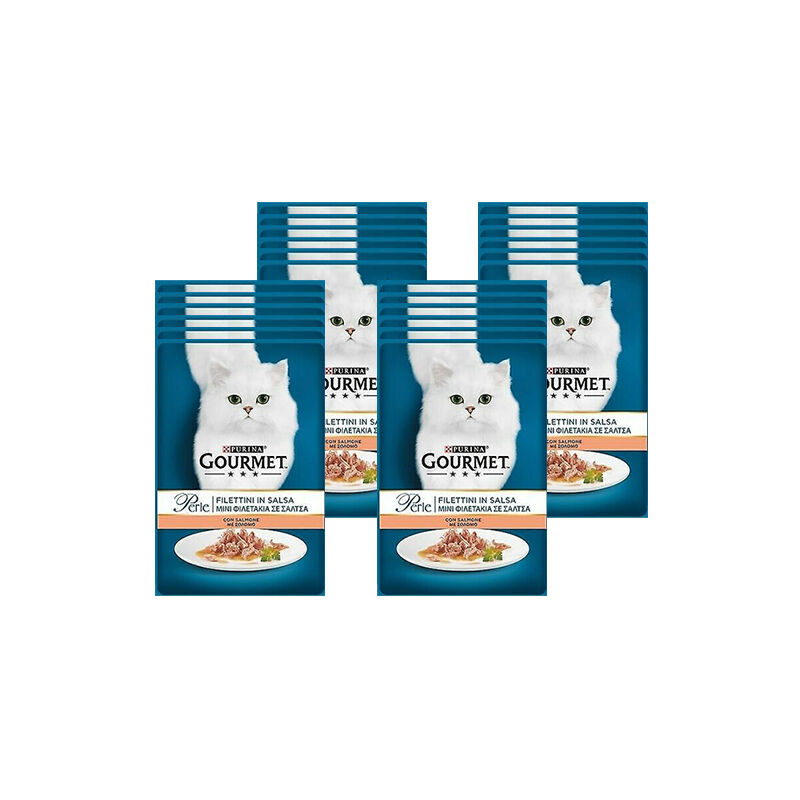 foto del prodotto set 24 bustine gourmet perle filettini al salmone in salsa 85 grammi