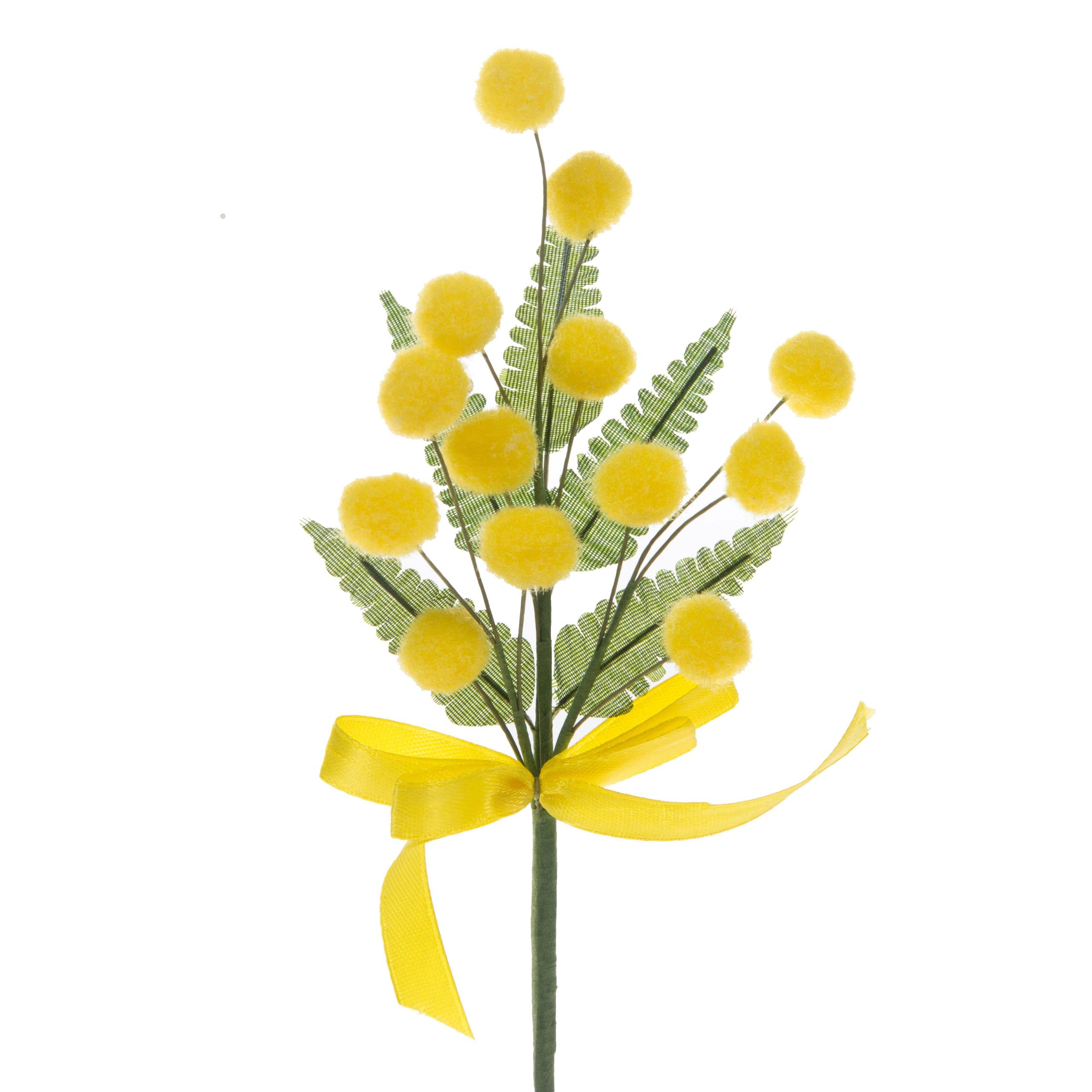 foto del prodotto set 24 mimose artificiali pick con fiocco altezza 19 cm giallo