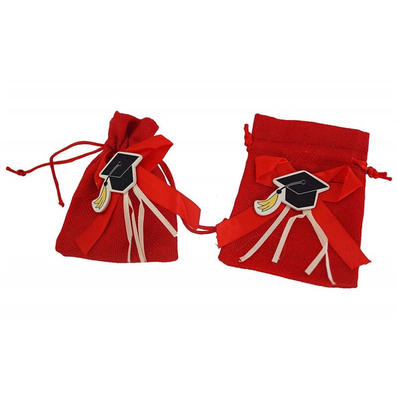 foto del prodotto set 24pz. sacchetti sacchetto rosso laurea juta 10x13cm bomboniera portaconfetti trade shop traesio