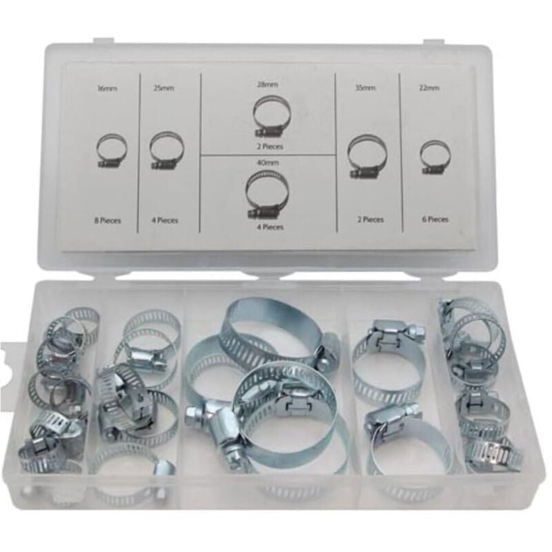 foto del prodotto set 26 pezzi kit fascette stringitubo con chiusura asimmetrica 16-40mm assortite - - trade shop traesio