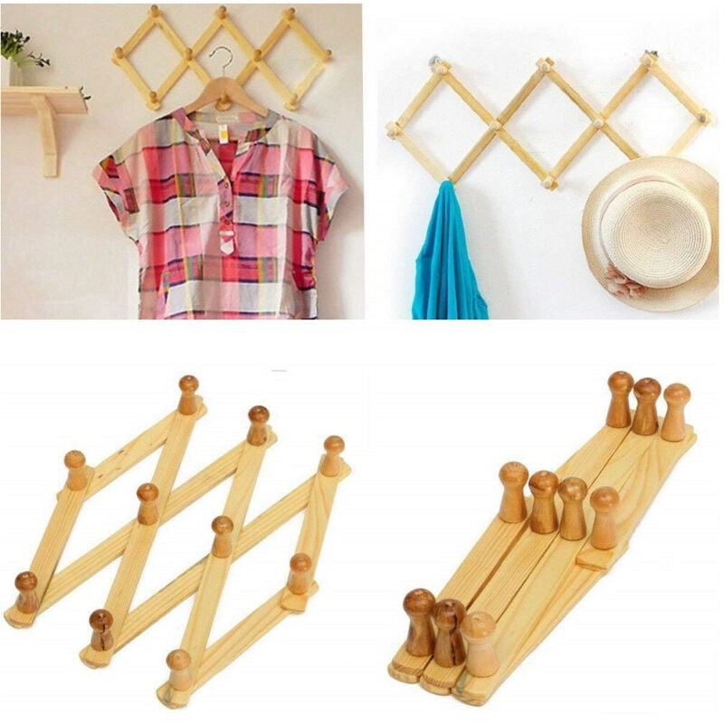 foto del prodotto set 2pz appendiabiti parete in legno ganci attaccapanni gruccia vestiti pieghevole trade shop traesio