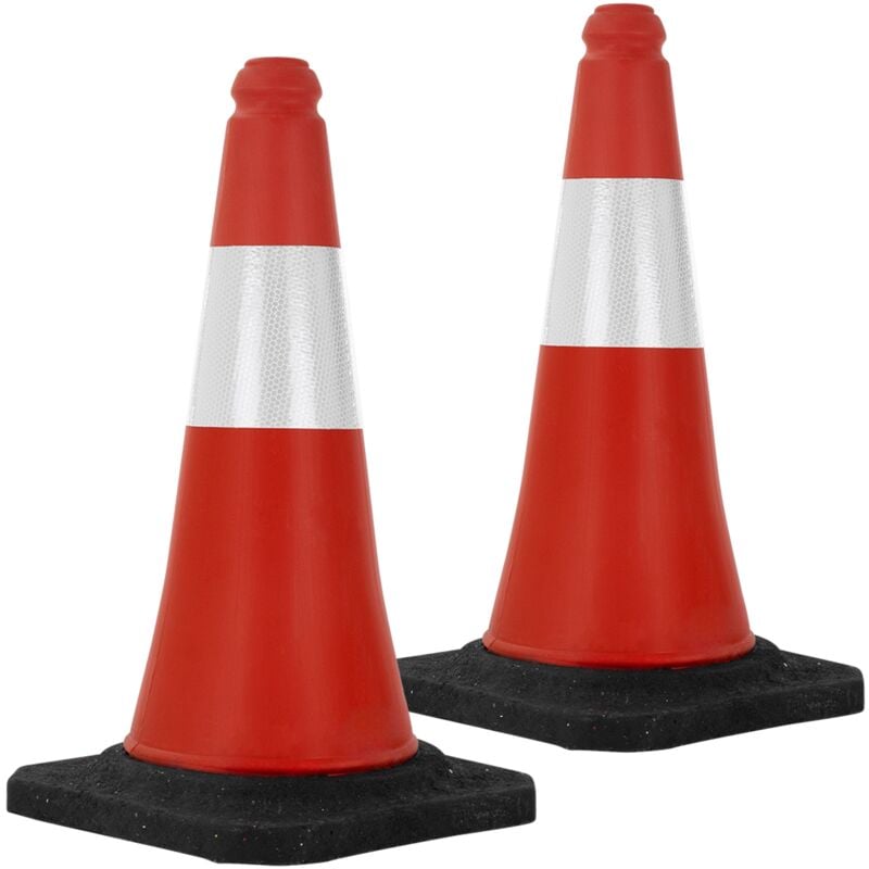 foto del prodotto set 2x coni stradali segnaletici per il traffico da 51 cm rosso e bianco coni con strisce bianche riflettenti piloni con base pesante di avvertimento